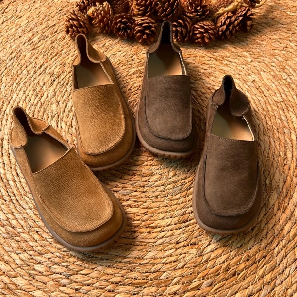 新款真皮男士套脚复古休闲皮鞋头层牛皮软底软面通勤单鞋053-2