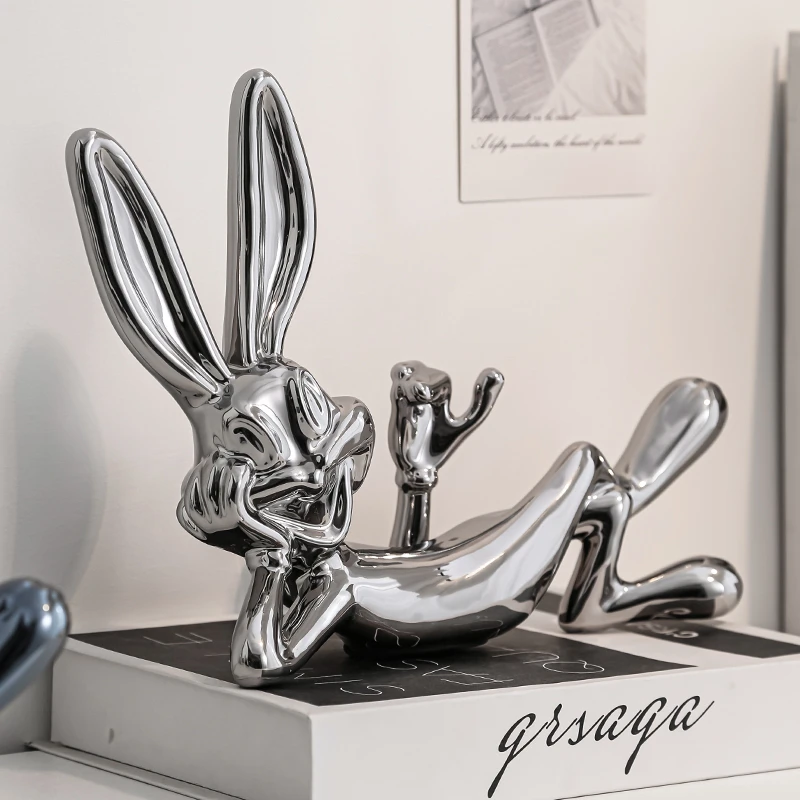 创意大号兔八哥陶瓷摆件轻奢高档客厅电视酒柜玄关个性装饰乔迁礼