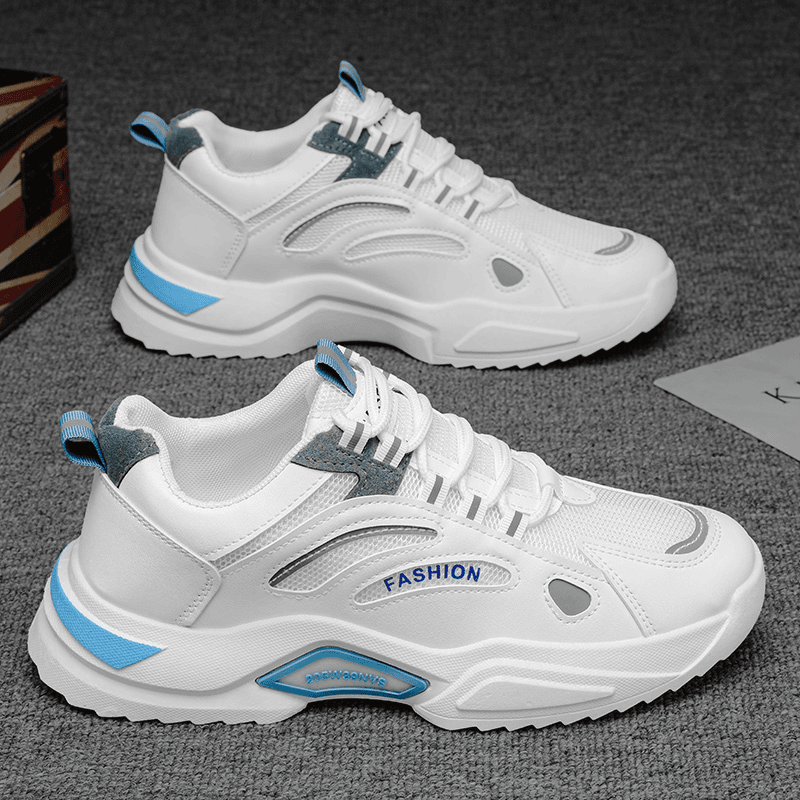 男鞋夏季透气2024新款青少年运动鞋网面跑步休闲小白厚底老爹潮鞋