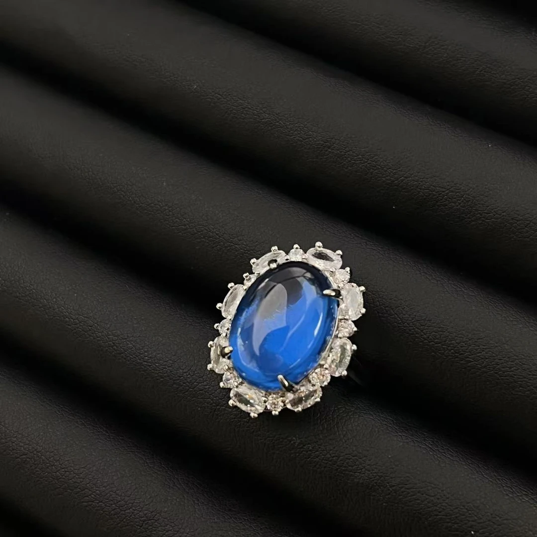 铜合金戒指 轻奢气质欧版围镶蛋面蓝色戒指多样性发货YS1947