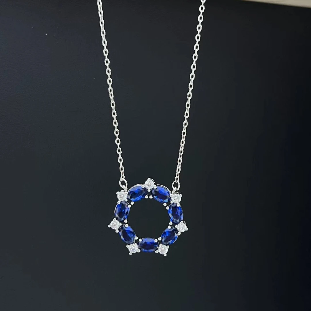 铜合金吊坠 气质百搭七仙女小花环蓝色吊坠项链多样性发货YS10965