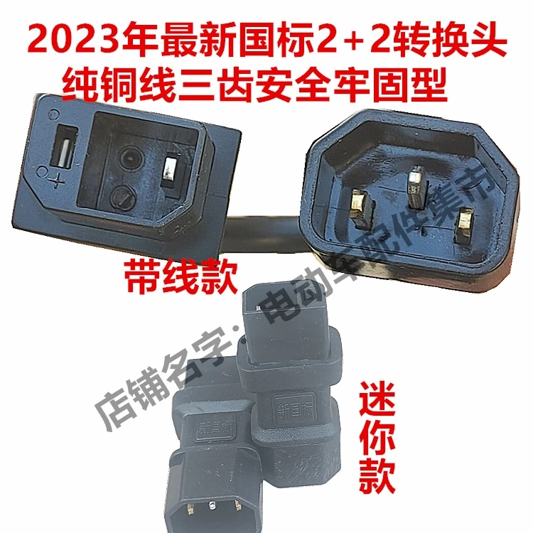 新国标雅迪台铃新日2+2转接头充电输出线小绿人充电桩转换 纯铜线