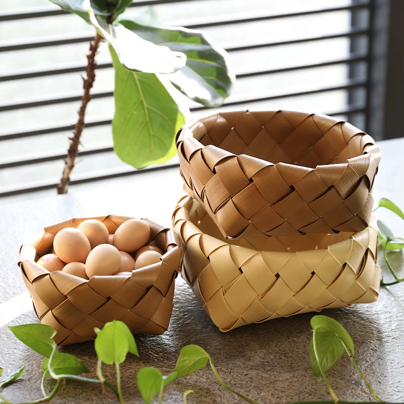 浦澜仿藤编圆形果盘点心篮厨房姜蒜收纳筐桌面杂物盒子编织篮