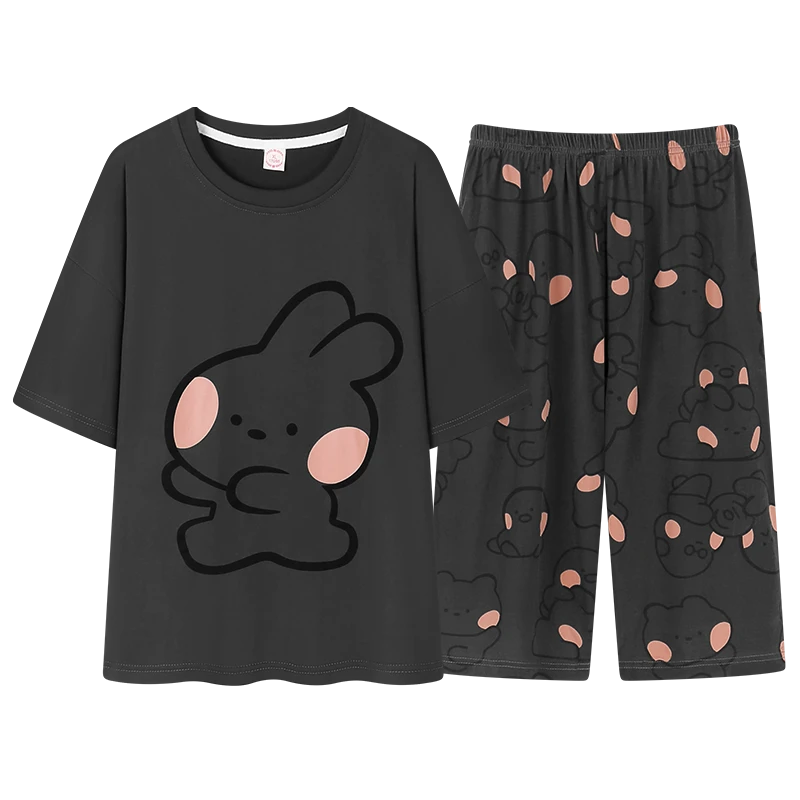 夏季女士睡衣加肥特加大码短袖七分裤200斤胖mm纯棉220斤240斤6XL