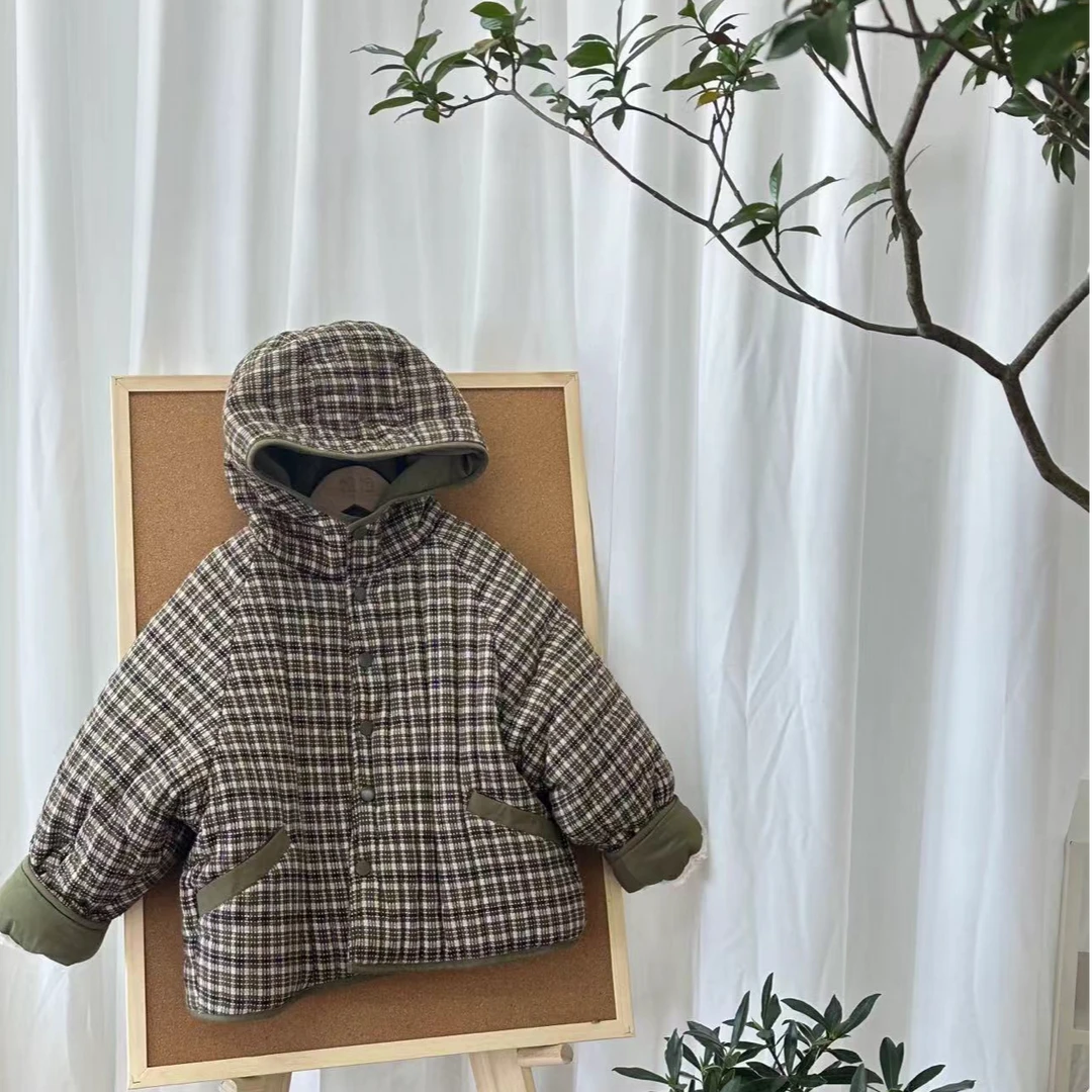 〖姐姐家〗2024冬款儿童带帽格子棉袄外套zad11002 z0128 sy3536