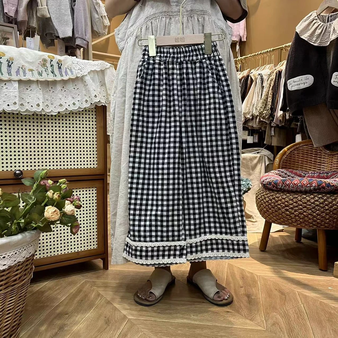 〖姐姐家〗2024秋款萌娃穿搭时尚百搭阔腿格子裤lm7629 sy3416