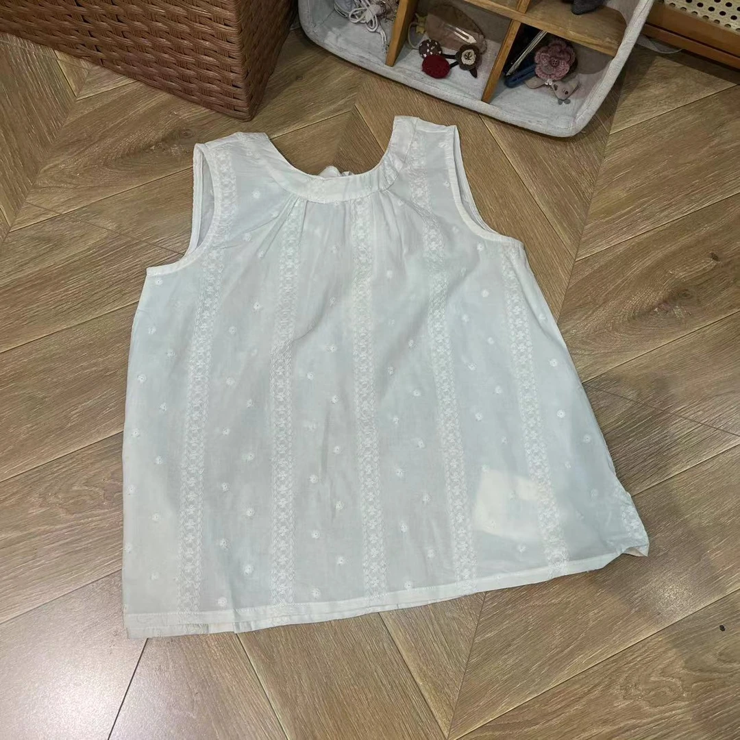 〖姐姐家〗24夏款儿童提花挂脖无袖娃娃衫短袖衬衫