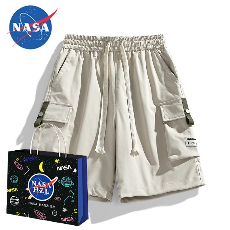 NASA联名工装短裤男夏季宽松薄款五分裤阔腿中裤潮流港风休闲裤新