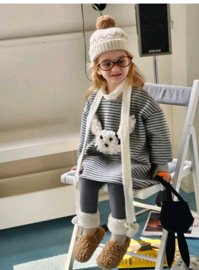 女童小樱桃一体绒加绒加厚打底裤T2024新款韩版洋气加绒打底裤