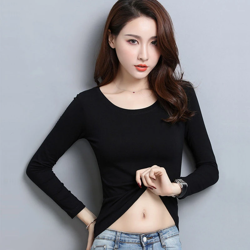 娇款莫代尔秋衣女长袖圆领修身简约薄款打底衫女秋季百搭显瘦t恤