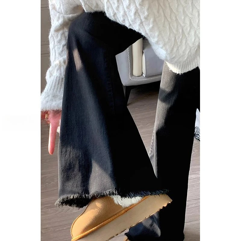 2-300斤黑色微喇牛仔裤女2024新款春季大码胖mm高腰显瘦弹力裤子