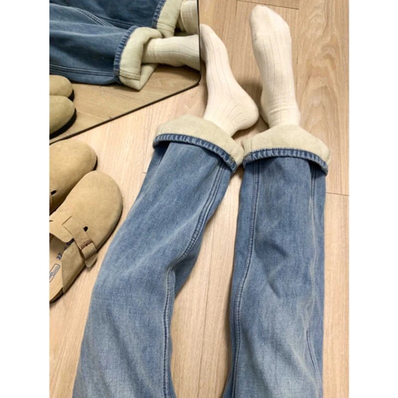 大码裤子浅蓝色窄版直筒牛仔裤女2025新款春秋高腰显瘦阔腿拖地裤