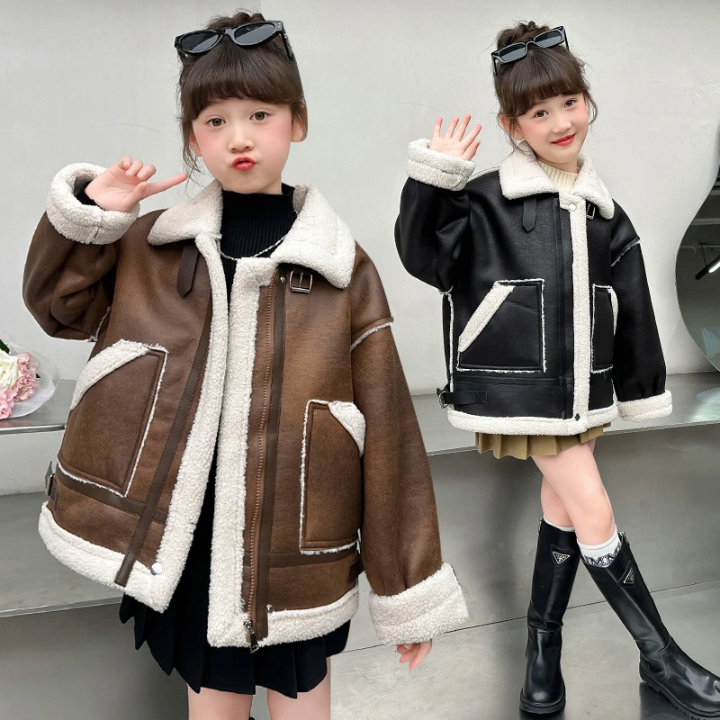女童秋冬外套加绒加厚保暖上衣2024冬季新款女孩洋气时髦皮毛一体