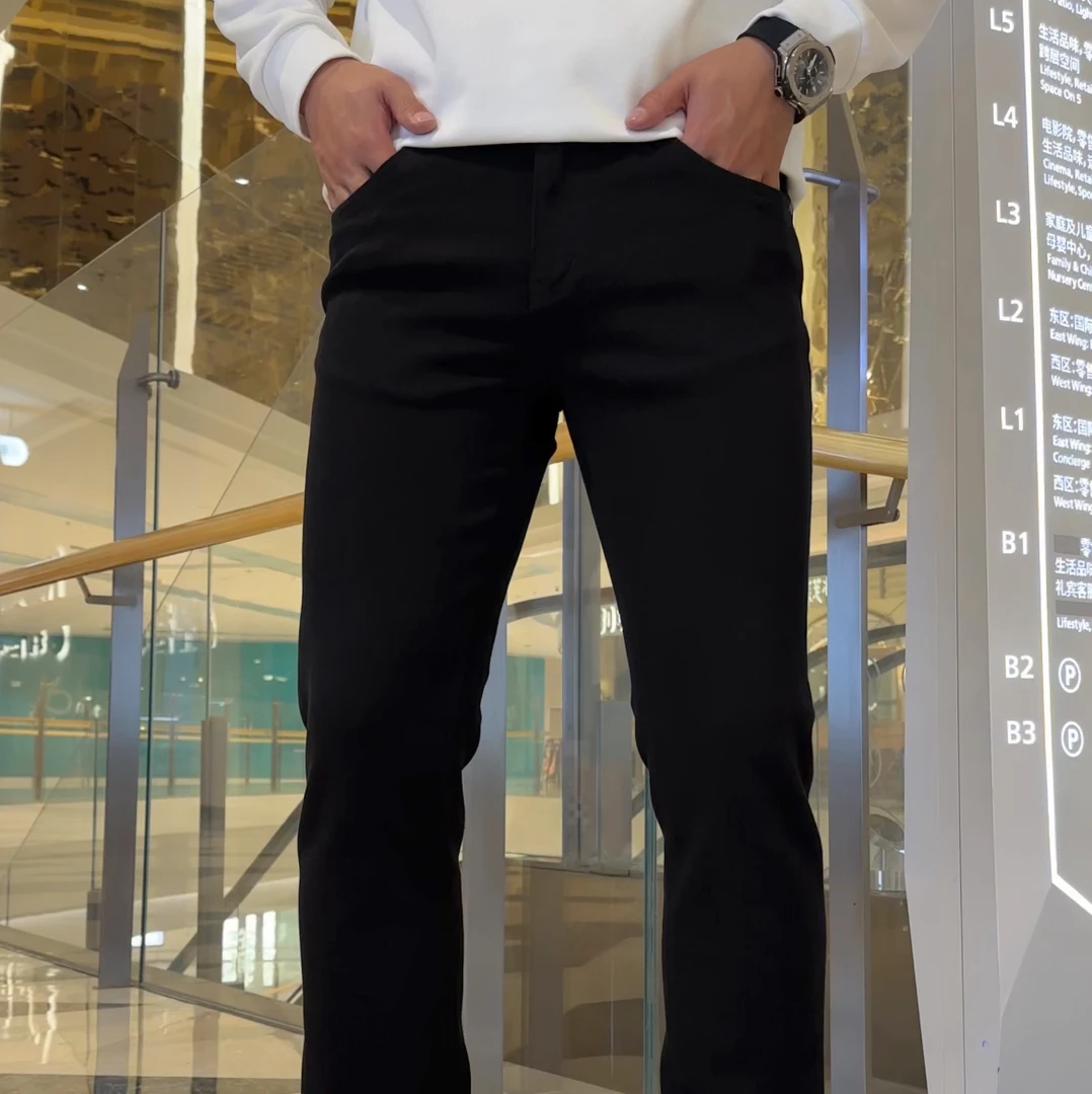 2025秋冬高档大气黑色男牛仔裤子中腰百搭休闲裤修身水洗小脚裤