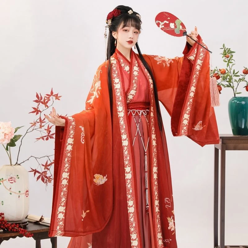 高端汉服女装秋季飘逸交领齐腰襦裙国风礼服婚服日常红色古装马面