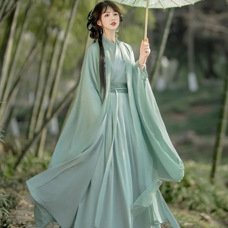 正品魏晋风汉服女交领双层大袖衫齐腰襦裙学生日常古装春秋款仙气