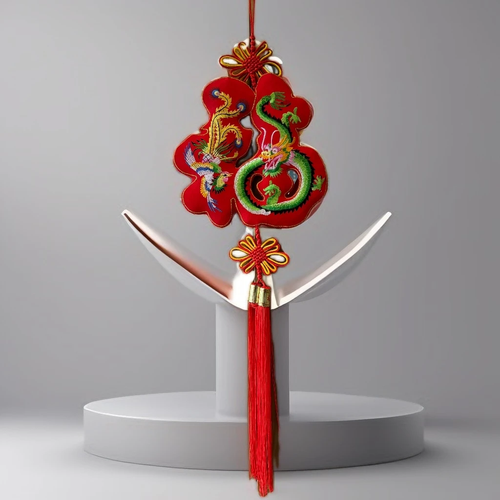 【三座楼手工乡绣】单面刺绣龙凤呈祥福字特色装饰客厅中国结挂件