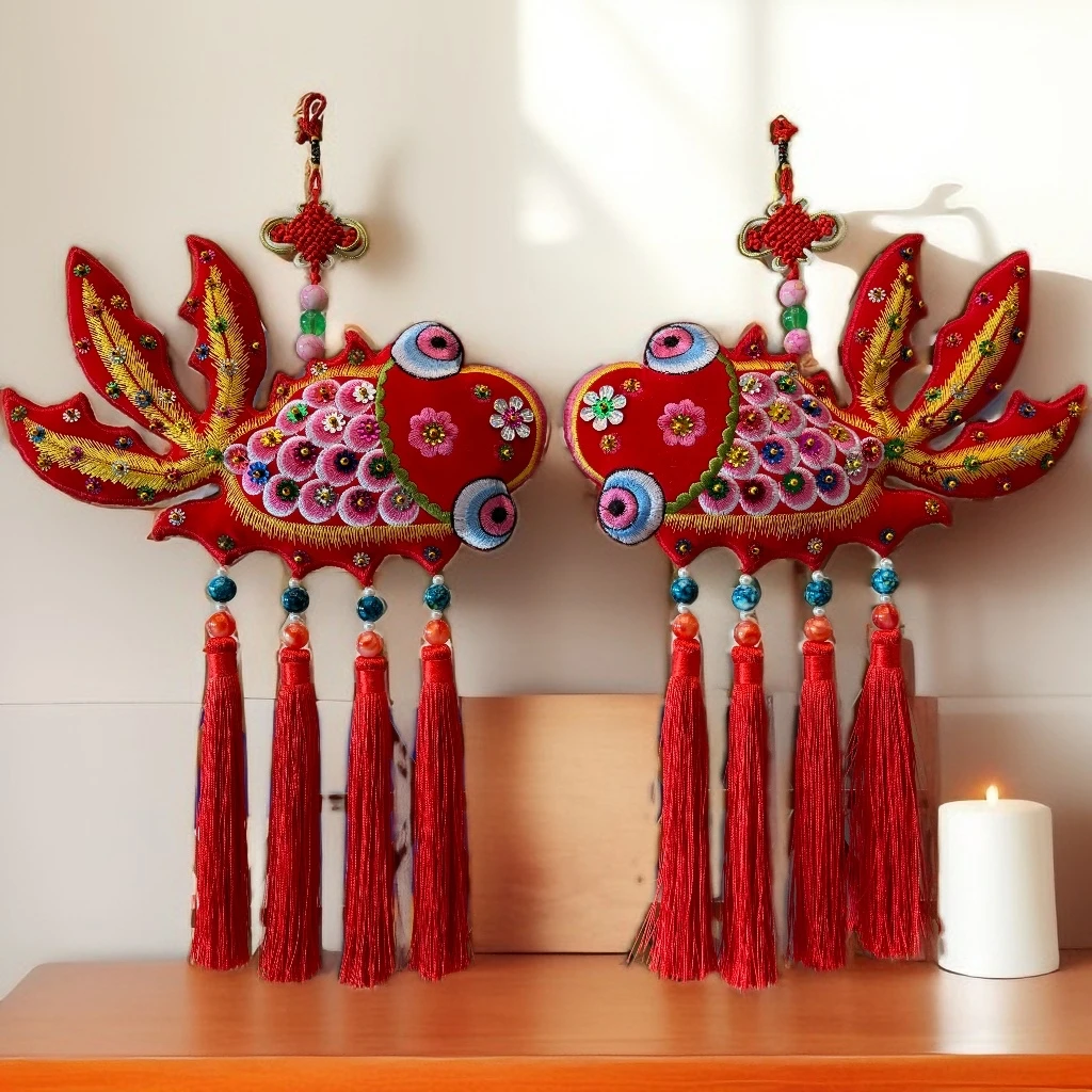 【 三座楼手工乡绣】刺绣年年有余装饰挂件客厅中国风民俗特色