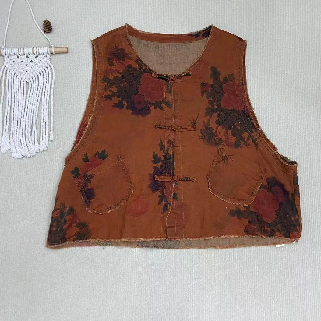 【胖妞推荐】宝藏衣橱新中式原创百搭大码亚麻宽松文艺马甲9151-3