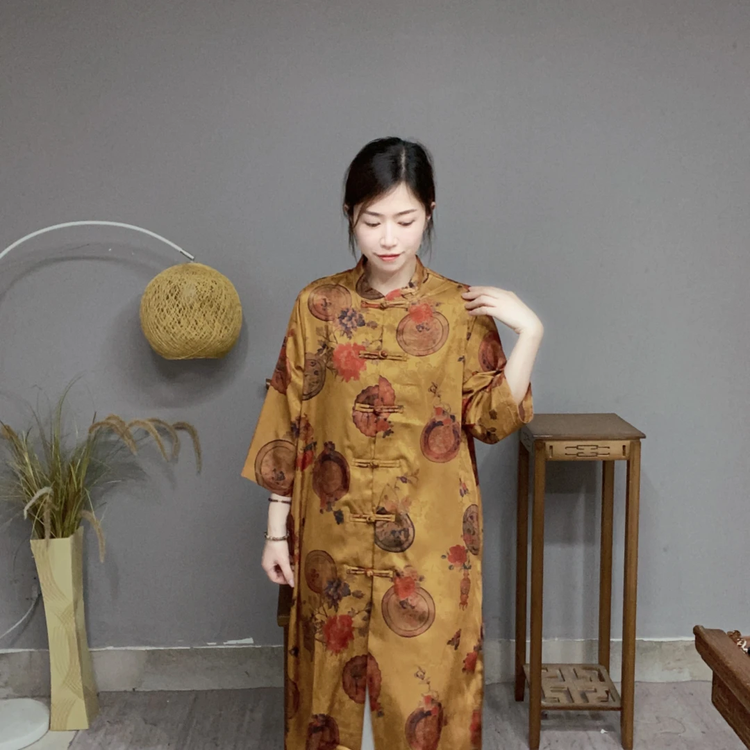 【花萝系列】宝藏衣橱国风印花高端连衣裙62208 肩40胸围114衣长110