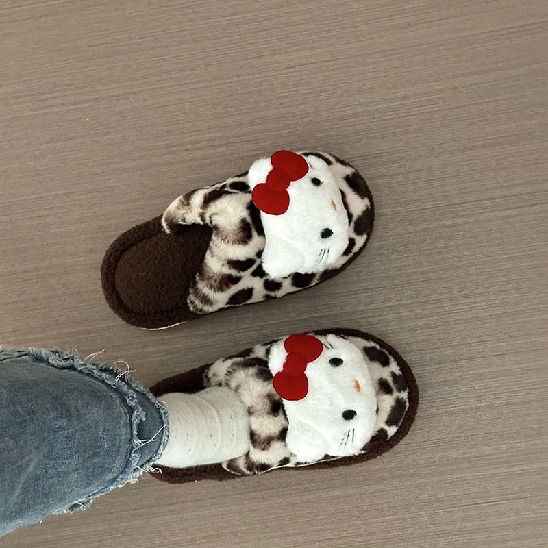 时尚百搭舒适豹纹小众设计毛毛拖鞋女外穿2025秋冬季新款居家棉拖