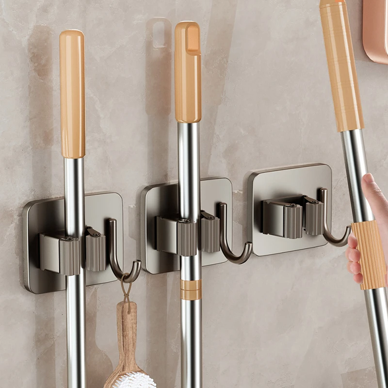 拖把夹壁挂神器卫生间置物架免打孔浴室收纳挂钩扫把卡扣固定器
