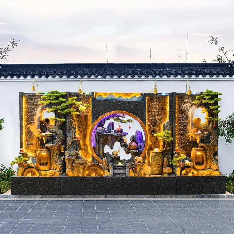 水幕墙假山流水喷泉流水景观茶室装饰庭院别墅开业送礼定制摆件