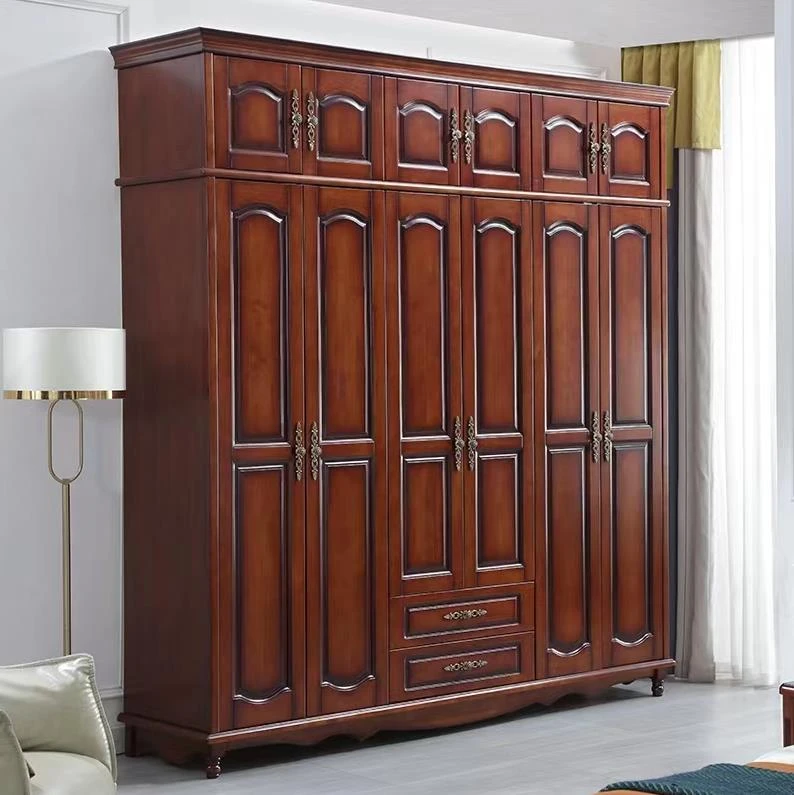 美式乡村六门家用组合大衣柜现代简约木质大衣橱加顶柜床拉萨发货