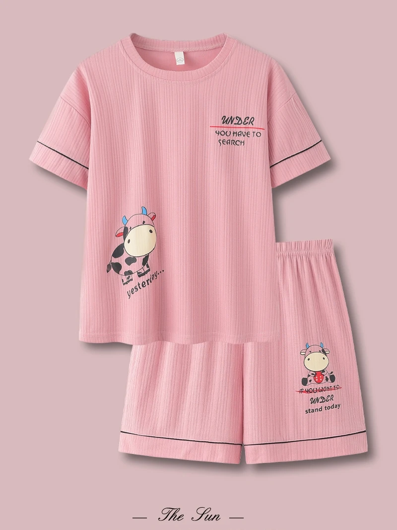 少女夏季纯棉小个子女睡衣少女学生韩版短袖薄款卡通可外穿家居服