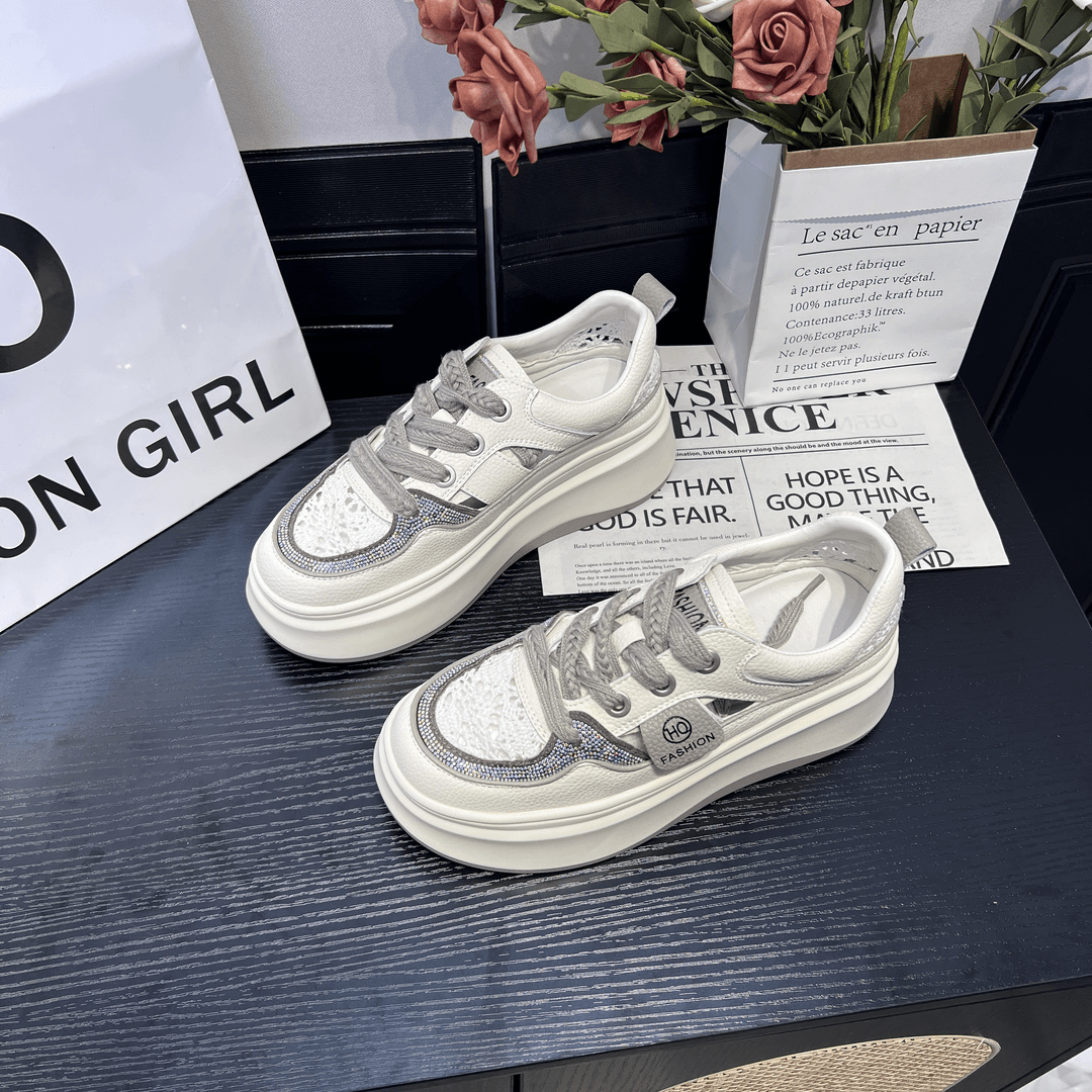 夏季新款低帮系带时尚单网休闲鞋百搭厚底潮鞋厚底板鞋 X 检 703