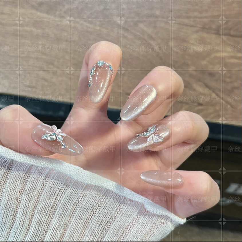 【月与清蝶】巨显白优雅蝴蝶猫眼可拆卸纯手工穿戴甲美甲贴片
