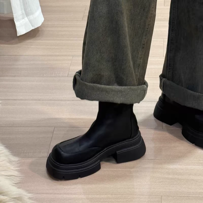 泽泽鞋贸 新款春秋单靴英伦风切尔西瘦瘦靴冬季短靴子