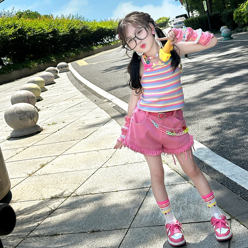 66公主原创女童牛仔短裤韩版裤子儿童夏装2024新款洋气 K622 S796