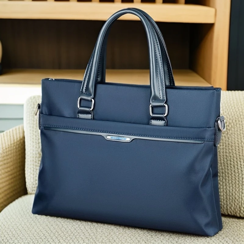 新款男士手提包横款牛津布防泼水公文包男商务休闲潮流简约