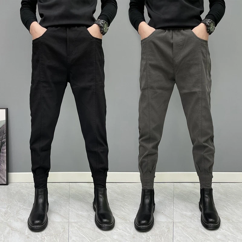 秋季新款男士哈伦裤休闲修身裤子黑色弹力小脚裤百搭九分韩版休闲