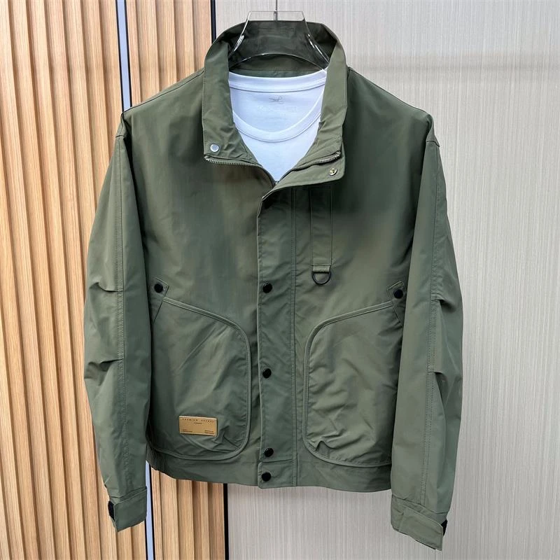 2023春秋新款男装立领工装大口袋夹克休闲时尚百搭男士上衣外套