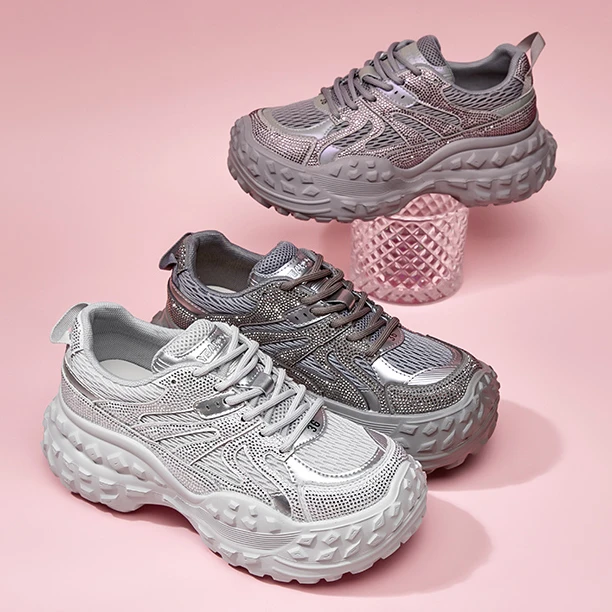 【意尔康】水钻网面老爹鞋2024秋冬新款百搭休闲鞋榴莲轮胎底运动鞋