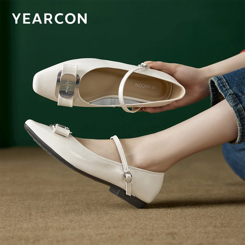 【意尔康】优雅气质玛丽珍鞋2024春秋新款仙女风法式复古软面平底鞋