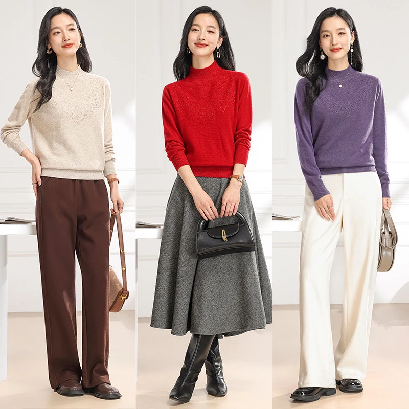 梦燕时尚百搭休闲半高领羊毛衫