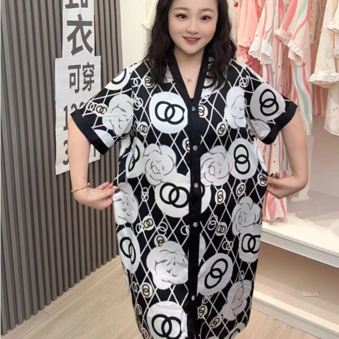 大码家居服睡裙丝滑冰感加肥加大230斤可穿夏季【爱玛睡裙】