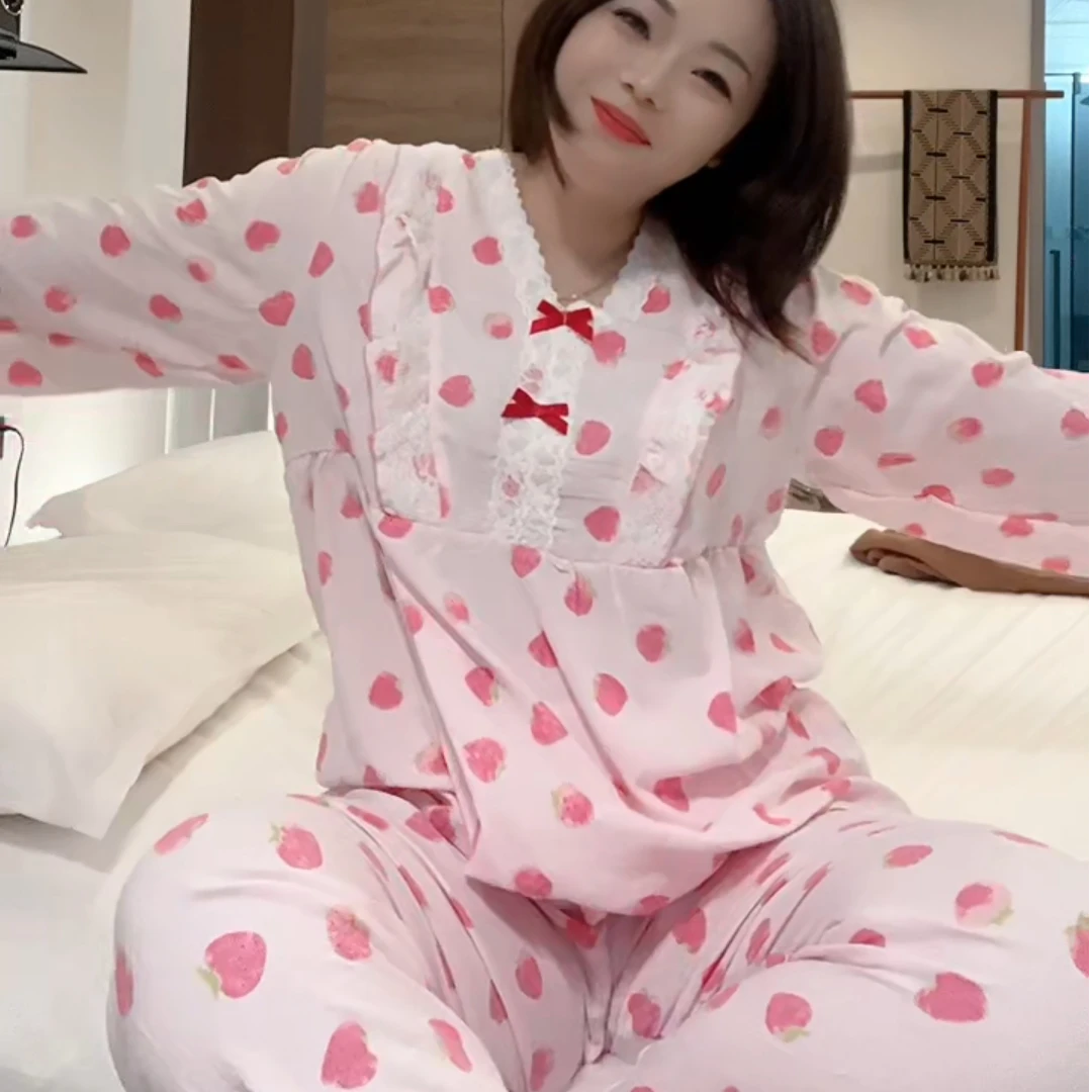 【花边草莓】大码家居服云朵棉时尚印花网红气质250斤可穿加大睡衣