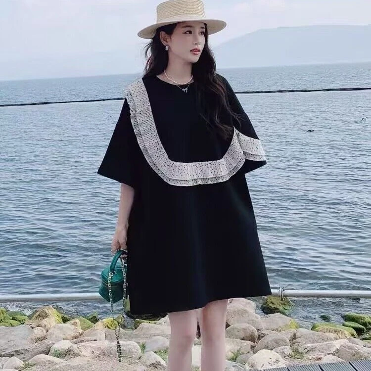 绝美t恤大码连衣裙高端精致港味复古今年流行爆款宽松裙子女夏季