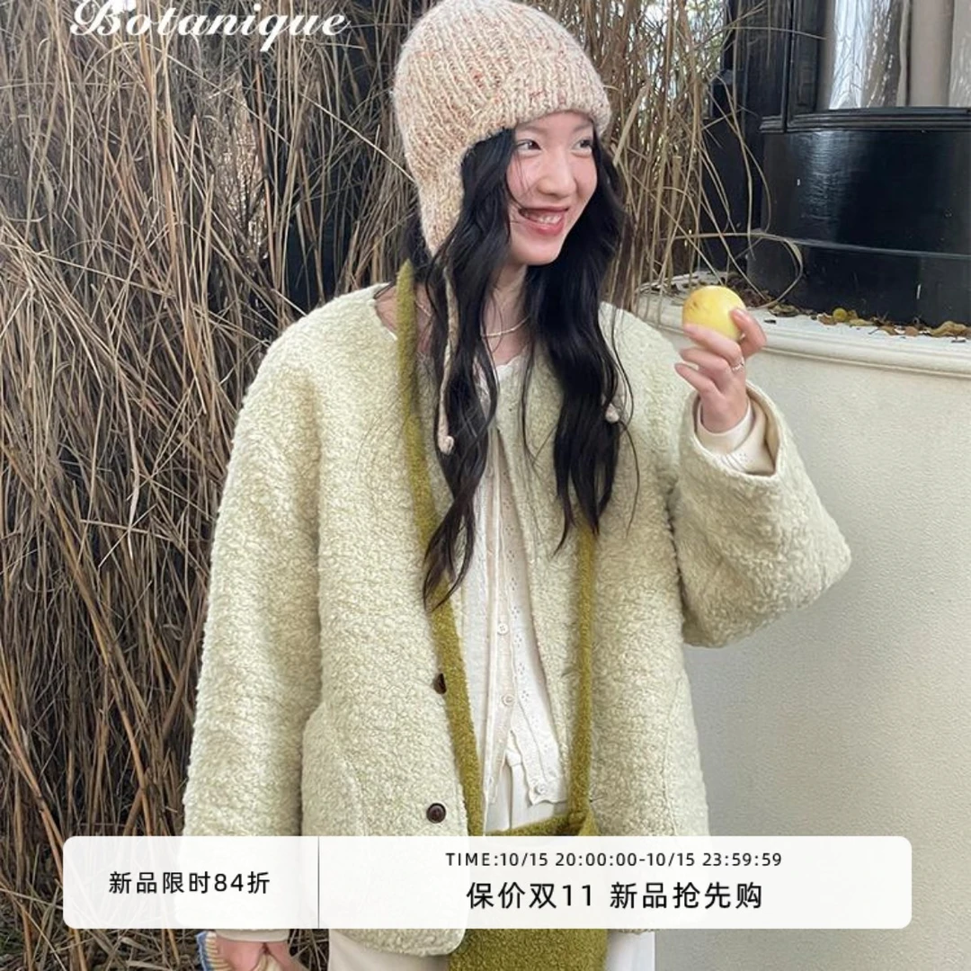 Botanique植物学“奶油百香果/海盐蓝”两面穿新雪丽羊羔绒围巾棉服