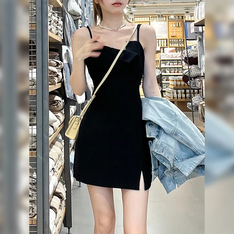 黑色短裙吊带连衣裙女士小个子小黑裙显瘦套装裙子夏天气质高级感
