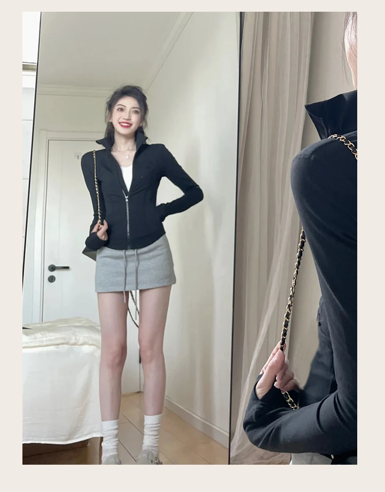 灰色运动半裙卫衣半身包臀短裙子夏季卫裙套装a字2025新款雅丹风