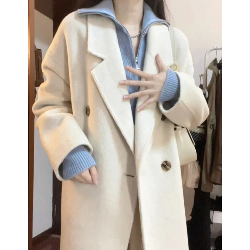 长款大衣外套女秋冬高级感冬季高个子2025新款小个子毛呢套装大码