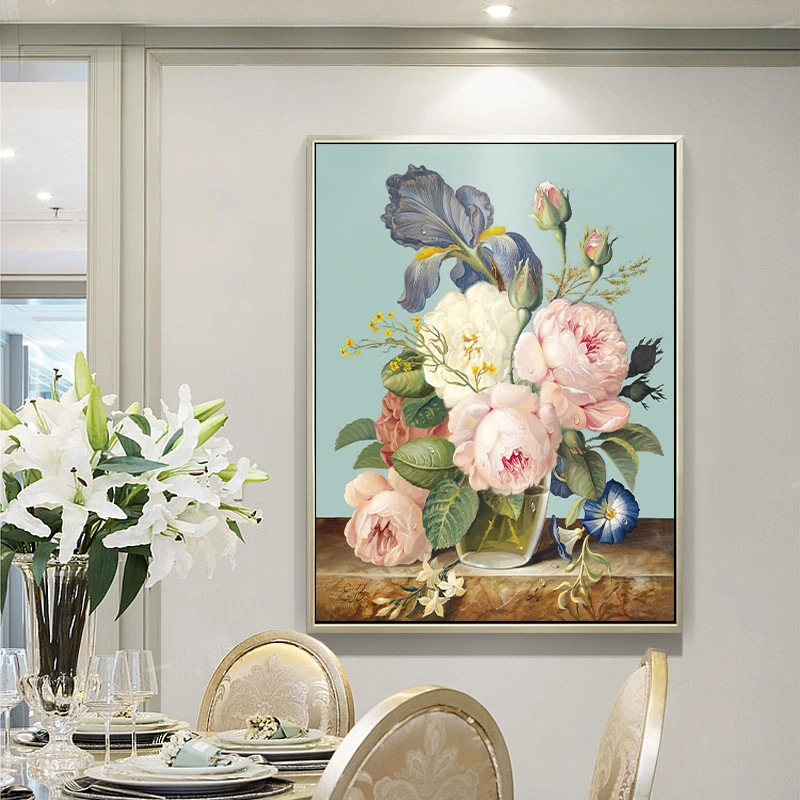 手绘油画欧式立体花卉牡丹玄关餐厅挂画美式装饰画大芬油画村定制