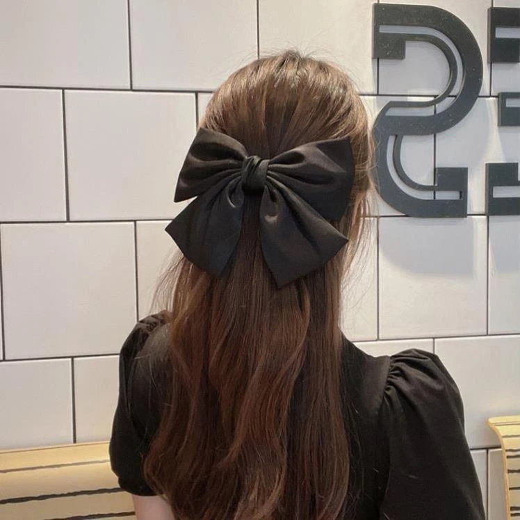 黑色大蝴蝶结发夹感后脑发饰弹簧夹子网红发卡头饰