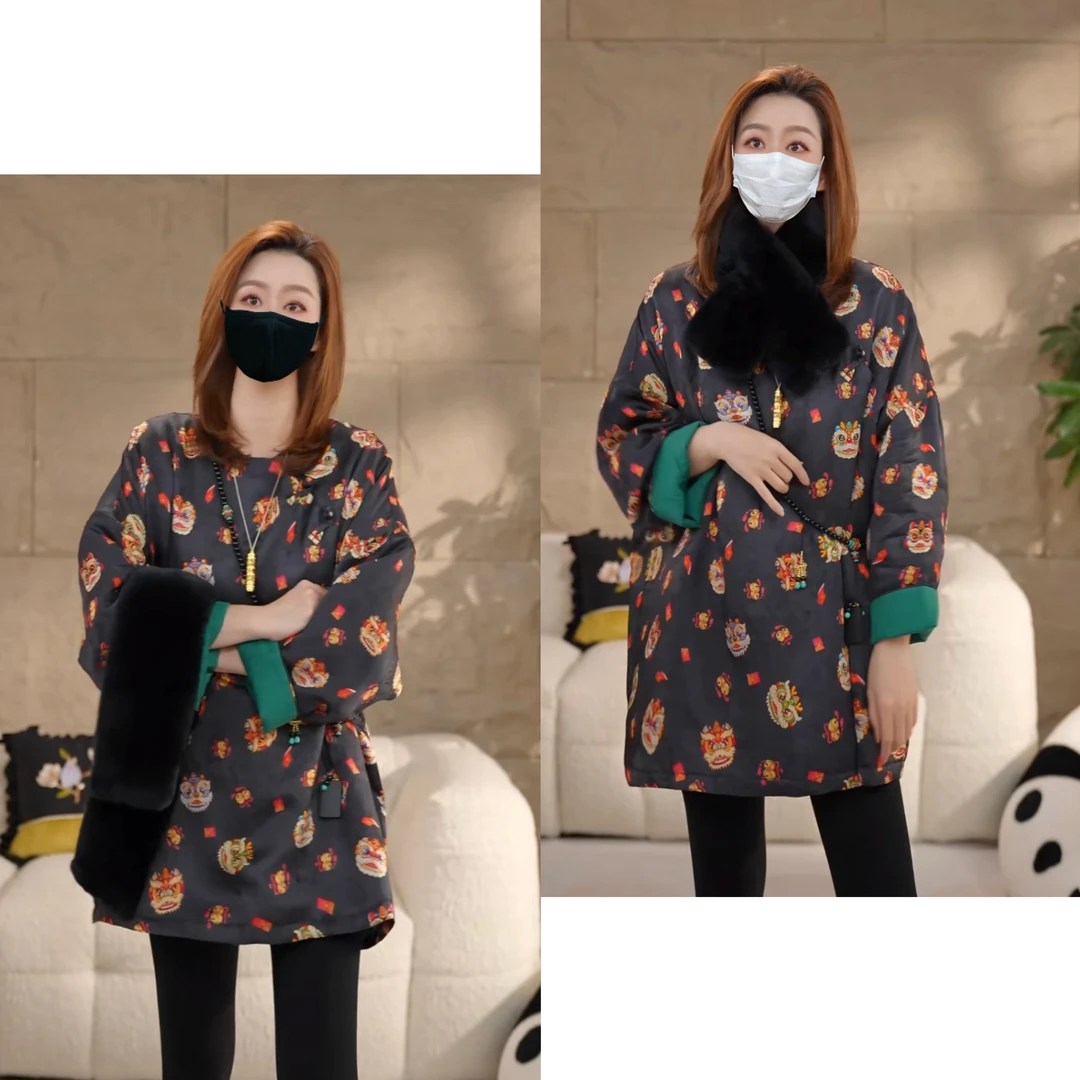Miss.Z【中式醒狮侧门襟】圆领阔版夹棉外套#w1847
