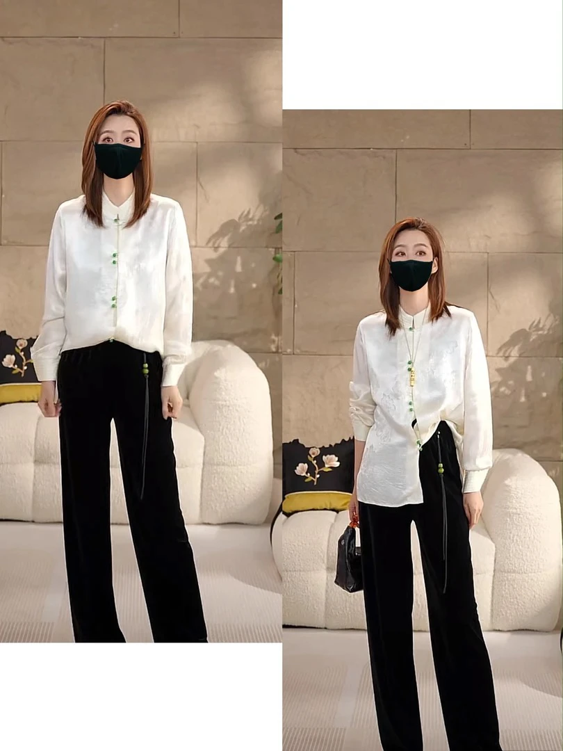 Miss.Z【中式醋酸缎面提花压褶袖】衬衫#c4911